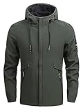 [JausQarq] メンズ ジャケット ウィンドブレーカー マウンテンパーカー 軽量 ライトアウター フード付き 防風 撥水 防寒着 釣り 登山 キャンプ カジュアル アウトドア 秋服 秋 冬 春 (グリーン, 2XL)