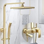 CENPEN シャワーキット ゴールドブラシシャワーセットバスルームの壁の曇りゴールドシャワー高級バスルームブラシゴールドウォールシャワーミキサーバスタブ＆コールドタップ 節水 (Color : 3 function)