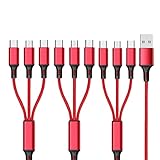 【1.2m 3本组】 3 in 1 充電ケーブル 3in1 usb ケーブル type C 充電コード マイクロ/タイプc ケーブル 長い 一本三役 同時給電可能 2.5A急速充電 Type-C Android Micro USB等多機種対応 (レッド)