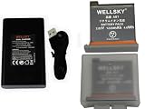 WELLSKY DJI OSAP01 Osmo Action Part 1 互換バッテリー AB1 2個 + [ デュアル ] USB Type-C 互換充電器 バッテリーチャージャー 1個 [3個セット] 純正品と同じよう使用可能 端子保護カバー付き