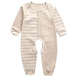 エルフ ベビー(Fairy Baby)オーガニックコットン 新生児肌着 パジャマ 長袖 ストライプ 59cm カーキ
