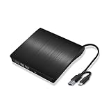 DVDドライブ 外付け USB3.0 Type-C両対応 ポータブルドライブ 外付光学式ドライブ CD/DVDプレイヤー CD/DVDドライブ 静音 高速 軽量 スリム コンパクト 外付CD・DVDドライブ CD/DVD読取・書込 （ブラック）