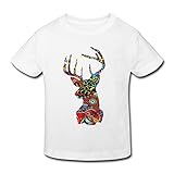 星 ２～６歳子供 男女兼用 半袖 ティー Tシャツ 鹿 動物 綺麗 奈良 White 5-6 Toddler