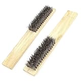 uxcell スチールワイヤブラシ　ステンレス鋼　ウッド製　滑り止めハンドル　長さ20cm　2個入り
