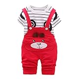 サクララ(Sakulala) 2セット ベビー服 セットアップ サロペット オーバーオール Tシャツ 可愛い パンダちゃん ストライプ柄 春夏 満月/出産祝い/プレゼント/旅行 /記念日