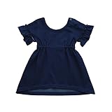 HUYB夏　デニム フリル 半袖 ワンピース 可愛い　 ファッション　女の子　ワンピース　ガールズ　日常用　子とも服　キッズ服　5サイズ　12ヶ月ー4歳 (80, 青色)