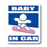 わーるどくらふと BABY IN CAR スノボ・スノーボードバージョンA　 ピンク板　ステッカー （あお）