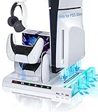 BGGUANG PS5スリム冷却ステーション、充電コントローラー、3つの調節可能な冷却ファン、ディスク&デジタルエディションと互換性があり、PlayStation 5スリム理想的なアクセサリー