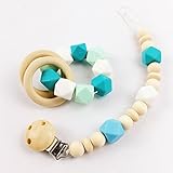2枚セット シリコン歯固めペンダント 赤ちゃんの歯がためおもちゃ?ママ授乳ジュエリー?おしゃぶりクリップ 歯固めブレスレット[BPAフリー?][FDA認可済]木育 シント / ブルー
