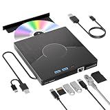7 in 1 外付けCDドライブ ノートパソコン用 USB 3.0 & Type-C CD ROM 外付けドライブ イーサネットインターフェイス付き 3つのUSBとSD/TFカード USB DVDドライブ 外付けCDリーダー デスクトップ/Windows/Linux/Mac OS用