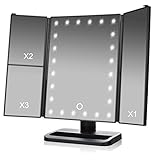 TVictory 3rd Gen Tri-Fold Lighted Mirror with 24 LEDs Lights for Makeup Vanity Cosmetic Touch Screen
