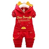 JIEYAベビーボーイズ服ベアロングスリーブパーカートップススーツパンツポケットの衣装セット (2-3歳, 赤)