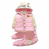 Onesall  新生児  ベービ服 キッズ 子供服 3セット3 in 1 長袖 コート付き ズボン 秋冬 男の子 女の子 (80㎝, ライトピンク)