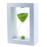 砂時計 30分計 長方形 透明感 白枠 木製 ギフト (白枠×グリーン)