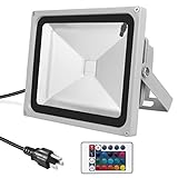 Warmoon Outdoor LED Flood Light, 30W RGB Color Changing Waterproof Security Lights with 3-Prong US P