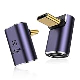 USB 4 L字 Type C変換アダプタ、オス転メス2個入、USB 4.0高速充電PD充電100 w高速データ転送40 Gbps型ctype-c変換アダプタ、90度側曲げオスとメスUSB-Cコネクタ 8K@60Hz映像出力タイプ タイプc 延長コネクタ (上 L型, 2)