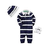 【並行輸入】RALPH LAUREN(ラルフローレン) ベビー男の子 長袖ラガーロンパース＆ソフトキャップ＆ラルフベアーぬいぐるみ　ギフトボックス入りセット 9ｍ（70サイズ）