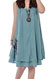 【Smile LaLa】 レディース ノースリーブ ワンピース フレア ゆったり チュニック スカート カジュアル ひざ丈 シンプル (L, ブルー)
