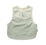 エプロン 食事用 ストライプ柄 防汚 防水 ケープ こども 赤ちゃん 幼稚園 保育園 スモック 絵画 動物のパターン 出産祝い (グリーン)