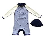 Bonverano(ボンワーラノ)　ラッシュガード　ベビー　男の子　長袖　ワンピース　紫外線対策　UVカット　水着　UPF50+　キャップ付き　二点セット　スイムウェア　ボーイ(3-6M)