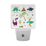 naanleのセット2 Cute Cartoon Dinosaur With Volcano Tropical Palm Tree CactusボーンStone onホワイトDino Animal P