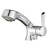 AZOS 浴室用水栓 洗髪用 シングルスプレー混合栓 ホース引き出し式 台付 シルバー 整流/シャワー切り替え可能 CLMP017Z