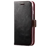 エレコム(ELECOM) iPhone SE (第2世代/第3世代) / 8 / 7 用 ケース 手帳型 レザー 耐衝撃 ステッチ ブラック PM-A22SPLFYBK