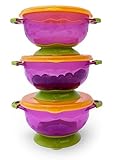 3 Small Size 1st Stage Suction Baby Bowls with Lids- Hold 6oz-Perfect To-Go Bowls for & Travel-Babie