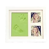 JpGdn 　ベビー写真フレーム　手形足形フォトフレーム　写真立て　無毒で安全の粘土　赤ちゃん出産祝いギフト　ベビー記念品　木製　男女通用 セット１個 グリン