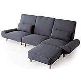 LOWYA （ロウヤ） ソファ カウチソファ テーブル付き ソファ分割可能 レイアウト自由 ローソファ オットマン 三人掛け 布張り グレー おしゃれ