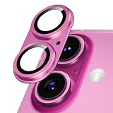 Podick カメラカバー iPhone 16 /16 Plus用 カメラフィルム 全面保護 9H強化ガラス アルミ合金 傷防止 レンズ保護 耐衝撃 アイフォン16 /16 プラス 用 カメラ保護 高透過率 黒縁取り 露出オーバー防止 カメラレンズプロテクター ピンク