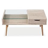 テーブル センターテーブル 収納 ガラス天板 リアル木目 引き出し ナチュラル Mタイプ オーク