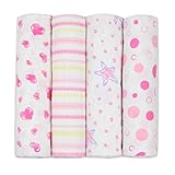 j & alex's 100% Cotton Muslin Swaddle Blankets in Little Lady 4 Count with Rockin' Green Laundry Soa