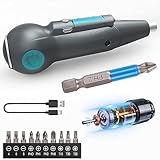 電動ドライバー 小型 強力 USB充電式【19 in 1】電動ドリルドライバー LEDライト付き ボール型グリ ップ 電動*手動兼用