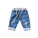 FEVON　ショートパンツ　キッズ　男の子　デニム　夏　ハーフパンツ　ロールアップ　ストライプ　おしゃれ　カプリパンツ　クロップトパンツ　子供服　ボーイズ　デニムパンツ　短パン　半パン　半ズボン　薄手