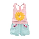 Multifit 2ピースベビーガールズキュートひまわり&ウサギプリントノースリーブベスト+ Shorts Outfit Suit