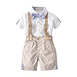 ベビー服 ボーイズ 半袖 フォーマル シャツ　洋装フォーマル 男の子 蝶結び 子供服 紳士風 ベビーサスペンダー 七五三 結婚式 発表会 上下 二点セット