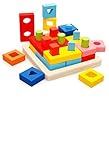 yasushoji 木のおもちゃ 知育玩具 図形 パズル 形はめ ブロック 積み木 幼児 プレゼント お祝い (15×15×6.5)