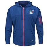 New York RangersマジェスティックメンズReady for Action Full Zip Therma Baseフード付きスウェットシャツ S ブルー