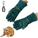 【SaReon】ペットグローブ 犬 噛みつき 防止 ペット 手袋 猫 犬 セーフティグ 牛革 厚手 園芸 動物捕獲 耐熱性 耐熱 5本指 フック 作業用 手袋 ペット 引っかき ガーデニング キャンプ イヌ ロング ショート 犬用 猫用 口輪 グリーン ショート (ショート)