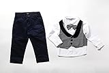 【Babystity】ベビー フォーマル シャツ 襟付きベスト パンツ 蝶ネクタイ 4点セット KR-CLO105(120cm)