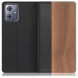 LOOF NATURE 本革 天然木 手帳型 スマホケース for motorola moto g64 5G / moto g64y 5G 用 ケース カバー 手帳型ケース カード収納 マグネット付き ベルトなし [胡桃]
