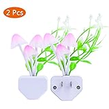 freebily 2pcs植物リーフマッシュルームLED Night Light Dusk to DawnセンサーLEDベッドサイド壁ライトランプ One Size