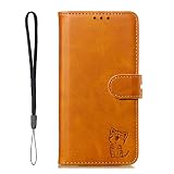モトー・G52J 5G ケース 手帳型 猫柄 ストラップ付き カード収納 ベルトマグネット (G52J 5G II対応) ライトブラウン