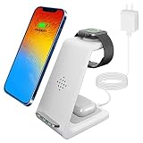 ワイヤレス充電器 置くだけ充電 Qiスマホ機種全対応 3in1急速充電 Apple Watchスタンド Airpods充電器 cellphone/Galaxy/他のワイヤレス充電シリーズに対応 9V-2AのQC3.0アダプター付属(白)