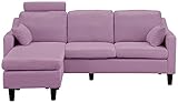 メニー 3P カウチ ソファー ファブリック 座面ポケットコイル、ウェービングベルト＆Sバネ 背面シリコンフィル ヘッドレスト1個付き (ラベンダー)