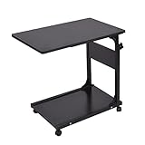 DlandHome 昇降式サイドテーブル サイドテーブル ノートパソコンスタンド ベッドサイドテーブル 収納棚 付き ナイトテーブル キャスター付き