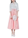 OCHENTA レディース ガールズ 春夏秋　中国伝統風　漢服　学生向け　カジュアル　可愛い　綿　2セットトップス+スカート　ワンピース ピンク　L