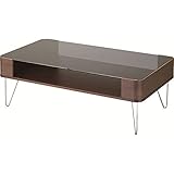 コーヒーテーブル 長方形 スチール 強化ガラス製 棚収納付き PT-582BR ブラウン