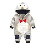 エルフ ベビー(Fairy Baby)ベビー服 ロンパース フード付き ペンギン着ぐるみ 長袖 秋冬防寒着 6M グレー